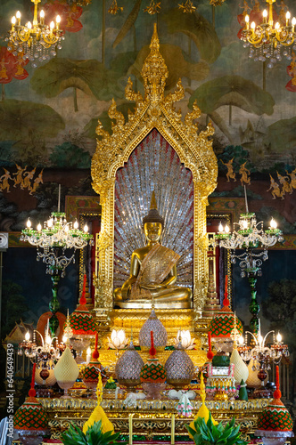 The principal Buddha image in the church of Wat Pathum Wanaram located in the center of Bangkok Close to the tourist attraction Siam Square.