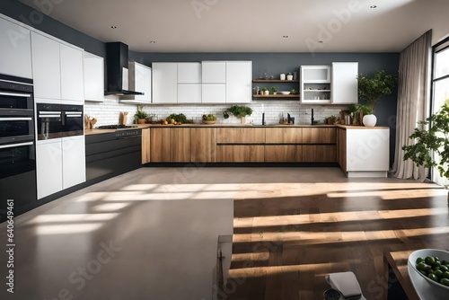 a realistic wide kitchen view make it 8k highly detail realistic and clean - AI Generative