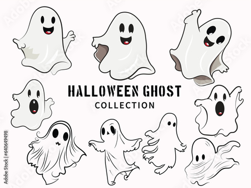 set of Halloween ghosts. Scarry boo. boo sheet, Funny ghost , Ghost illustration. spooky ghost collection vector.