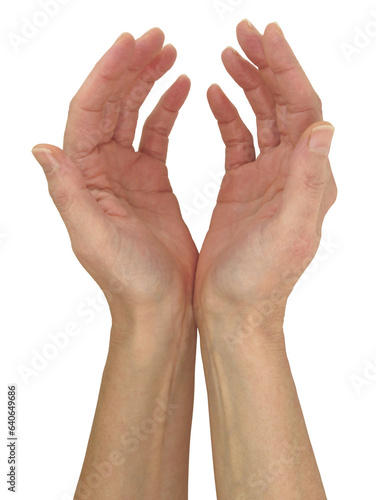 Sending out healing vibes to help raise your life force vibration - scalar energy healer with cupped open hands transparent png file
