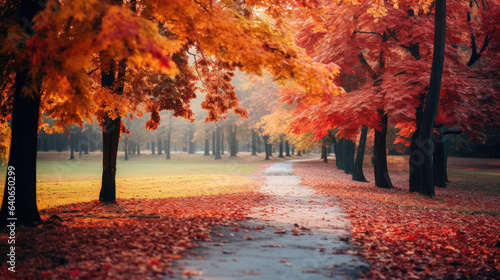 Beautiful autumn landscape with colorful foliage in the park