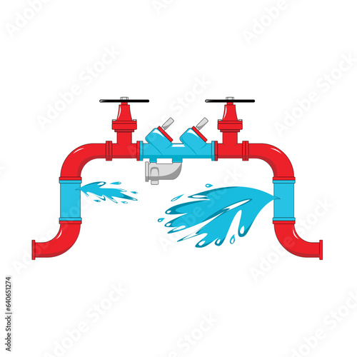 Leaking pipe with flowing water vector illustration 1