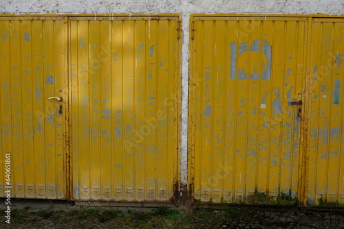 yellow old metallic gates. Spring in Kelheim, a city in Bavaria. High quality photo