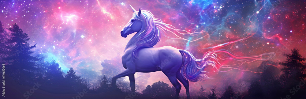Naklejka premium Panorama unicorn.AI generated.