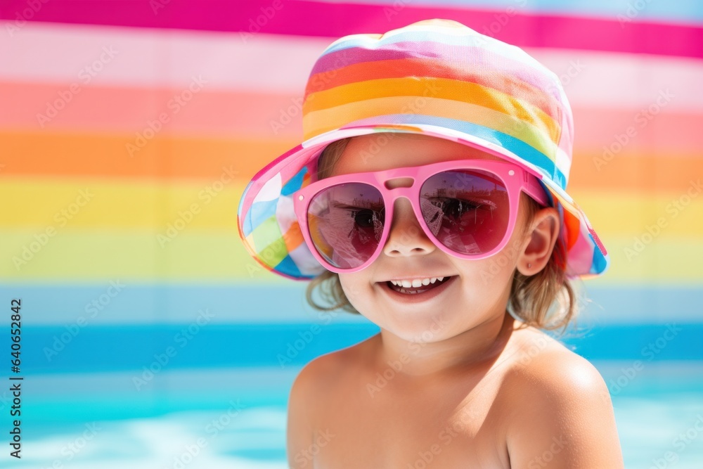 Portrait of happy child playing in pool. Smiling kid in water, playing with ball and splashing Portrait of happy child playing in pool. Smiling kid in water, playing with ball and splashing