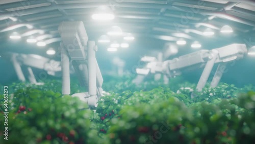 Robot farm, farming powered by AI, futuristic agriculture technology, farmer automation