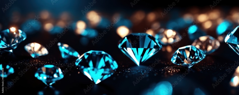 Brilliant diamonds on a dark background. 3d rendering.Close up macro a lot of faceted diamond falling - obrazy, fototapety, plakaty 