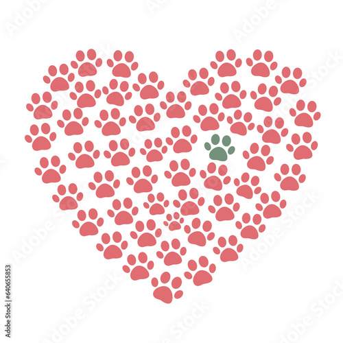 heart with paws, Dog and cat paw illustration sign collection. love dog and cat symbol.