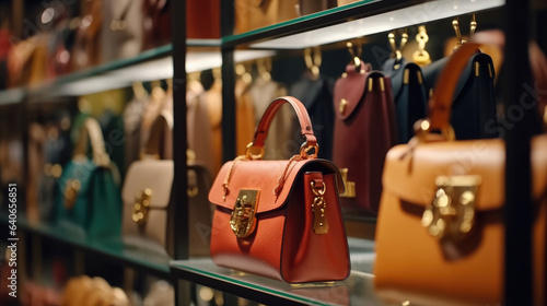 Close-up of Luxury handbags in a fashion shop