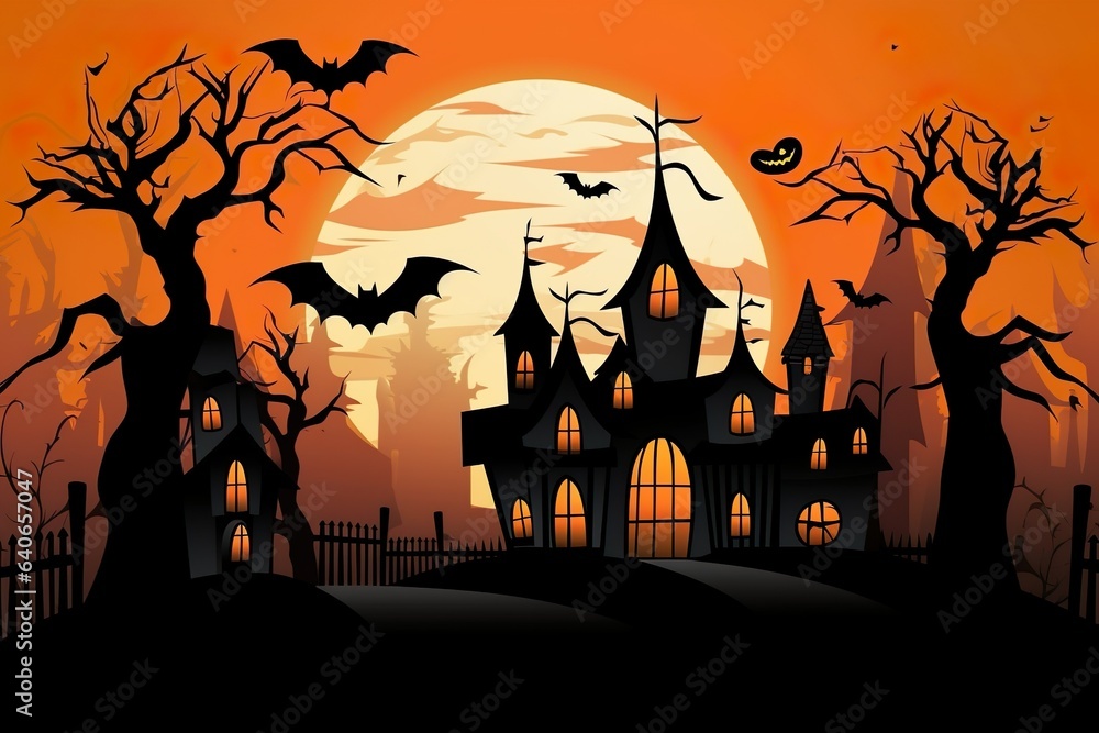 Halloween background with moon and castle at night with a castle background