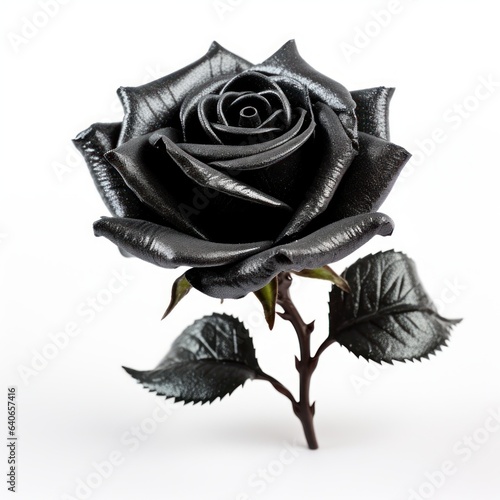 A beautiful shiny black rose. Isolated on white background. Generative AI.