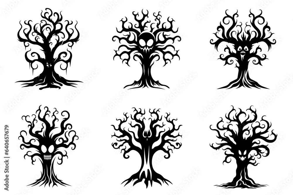 Spooky trees silhouette collection of Halloween