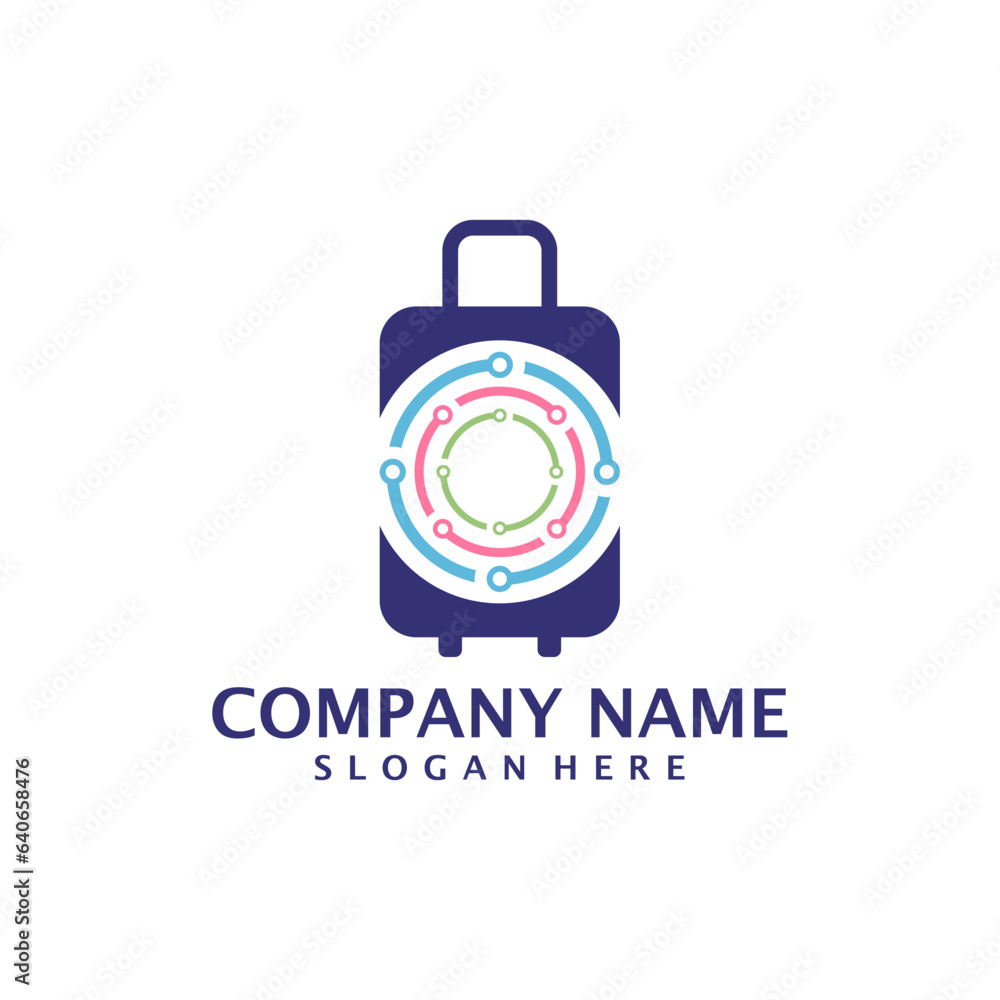 Tech Suitcase logo design vector. Suitcase logo design template concept Tech Suitcase logo design vector. Suitcase logo design template concept