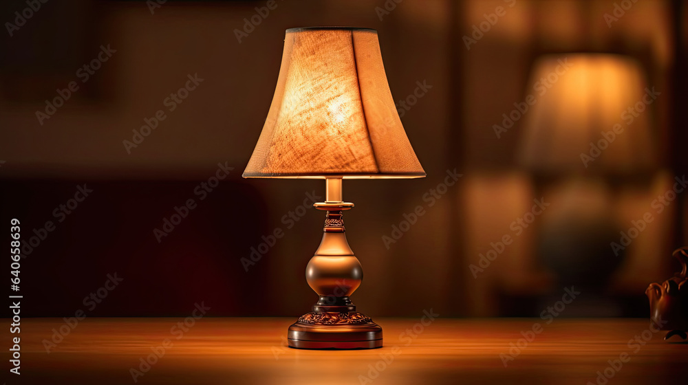 a table lamp spending warm light. Idea for interior design. Generative Ai a table lamp spending warm light. Idea for interior design. Generative Ai