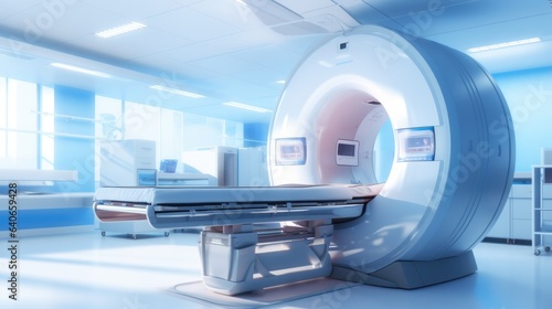 Medical CT or MRI or PET Scan. Technologically Advanced and Functional Mediсal Equipment. High-tech modern CT scan room in the modern hospital. © amnaj