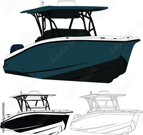 Front view fishing boat vector