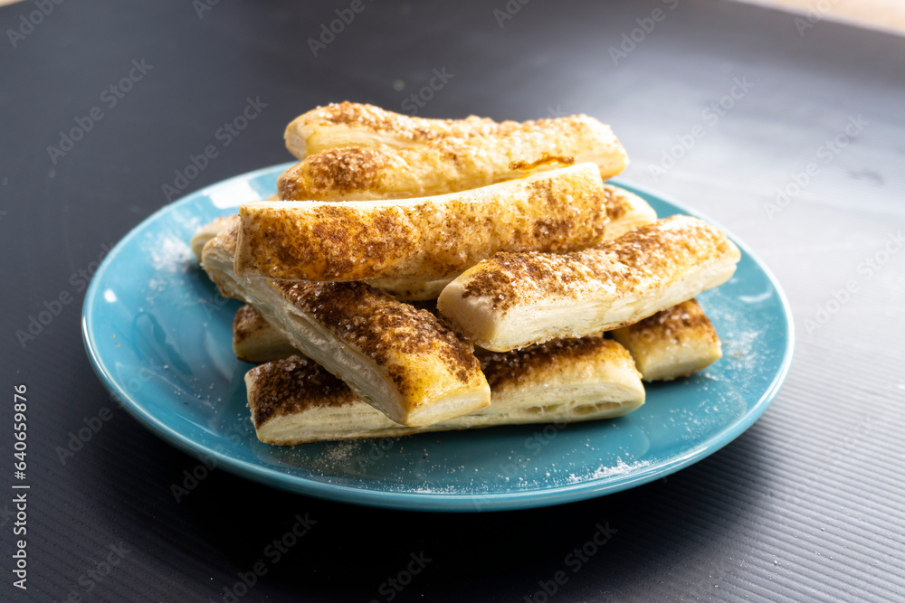 Puff pastry sticks.food concept. dessert. bakery.