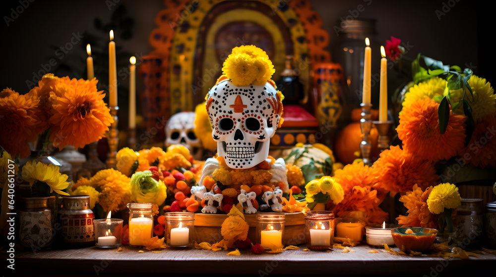 An Intricately Decorated Ofrenda (altar) Comes To Life With An Array Of 