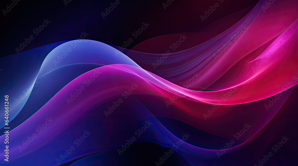 Dark blue violet purple magenta pink burgundy red abstract background. Banner. Color gradient, ombre. Wave, fluid. Bright light wavy line, spot. Neon, glow, flash, shine. Template.  (generative AI) 