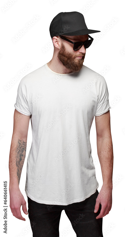 T-shirt front view on a man with space for your logo or design over transparent background T-shirt front view on a man with space for your logo or design over transparent background