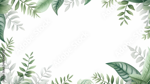 green frame of tropical leaves with a white space for text in the middle