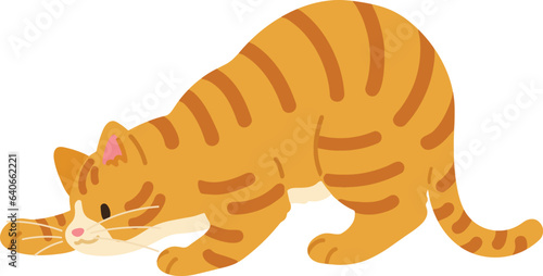 Simple and adorable illustration of orange tabby cat playing and hunting flat colored