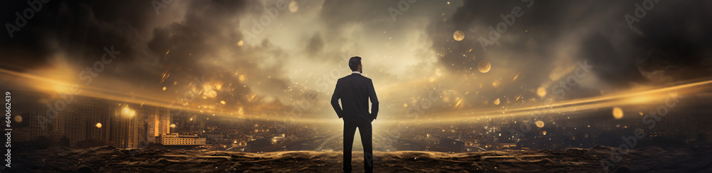 A business looking at the fictional city, dramatic scene A business looking at the fictional city, dramatic scene