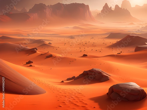 desert landscape with rocks in sunset time  3d render