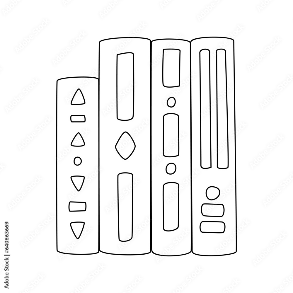 Hardcover books stand in a row. Hand drawn Outline books, textbooks, literature. A symbol of learning, education, and science. Black and white doodle vector illustration isolated on a white background Hardcover books stand in a row. Hand drawn Outline books, textbooks, literature. A symbol of learning, education, and science. Black and white doodle vector illustration isolated on a white background