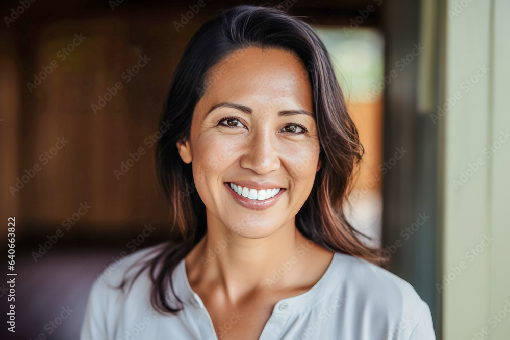 Smiling 40 year old teacher posing indoors. Smiling 40 year old teacher posing indoors.