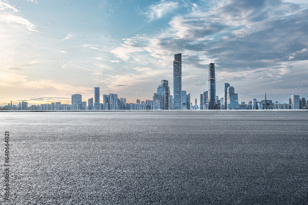 Obraz premium High angle view downtown city skyline and asphalt road in Guangzhou, China