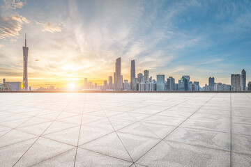 Downtown city skyline and square in Guangzhou, China