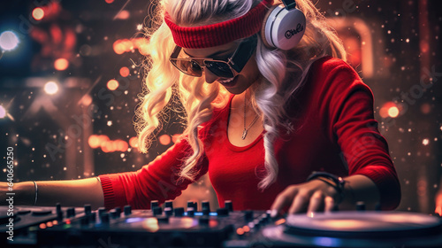 A female Santa Claus rocking the dance floor with the DJ