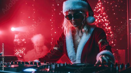 A female Santa Claus rocking the dance floor with the DJ