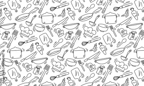 kitchen doodle seamless pattern backround hand drawing cooking icon