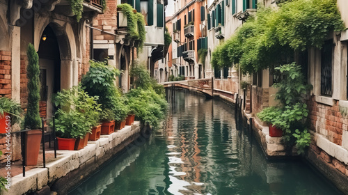 Old canal in the old city created with Generative AI technology © Edi