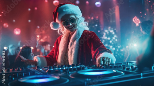 A female Santa Claus rocking the dance floor with the DJ