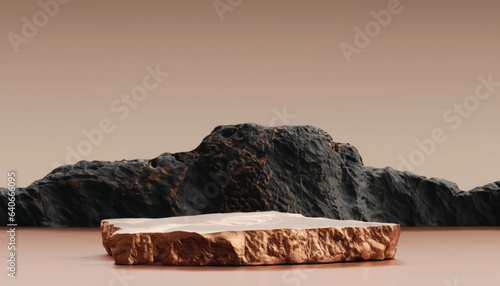 Mars rock group copper and black arid platform podium surface texture rough masculine men male concept raw stone stand advertisement display product backdrop mountain rock 3D Illustration vector .
