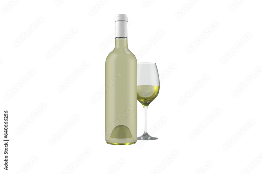 Digital png illustration of bottle and glass of white wine on transparent background Digital png illustration of bottle and glass of white wine on transparent background