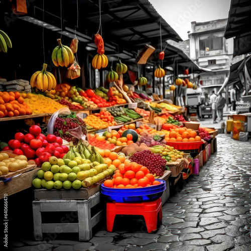  A market of fruits  colorful in the morning  