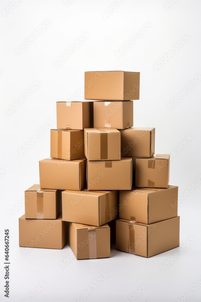 Stack of cardboard ail boxes on a white background. AI generated Stack of cardboard ail boxes on a white background. AI generated