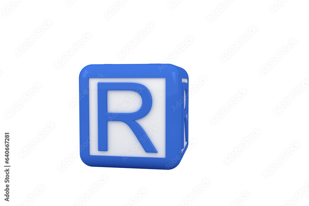 Digital png illustration of blue letter r on blue and white cube on transparent background Digital png illustration of blue letter r on blue and white cube on transparent background