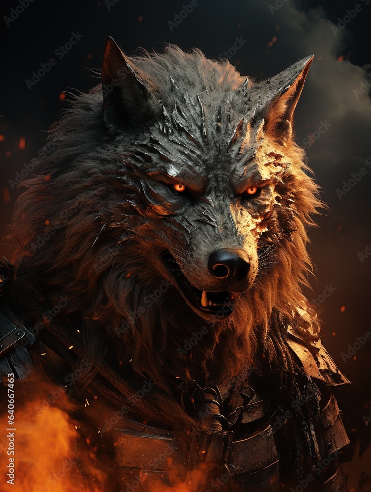 Armored direwolf with spiked armor and fiery breath. Armored direwolf with spiked armor and fiery breath.