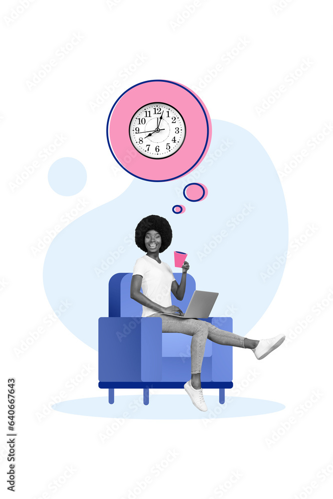 Picture drawing sketch collage of happy smiling girl relax rest sweet home enjoy morning harmony drink tea latte work netbook Picture drawing sketch collage of happy smiling girl relax rest sweet home enjoy morning harmony drink tea latte work netbook