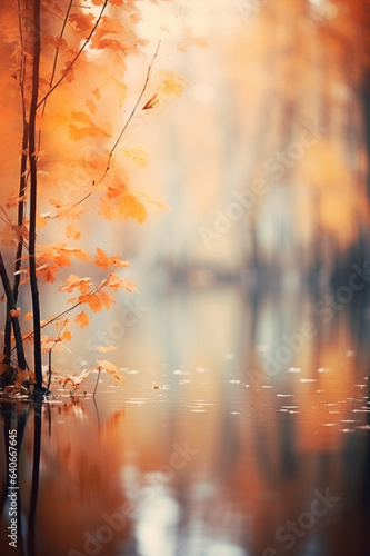 Blurred autumn background. Orange vertical outdoor view. AI gemerated