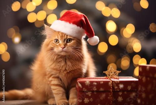 christmas cat with gift