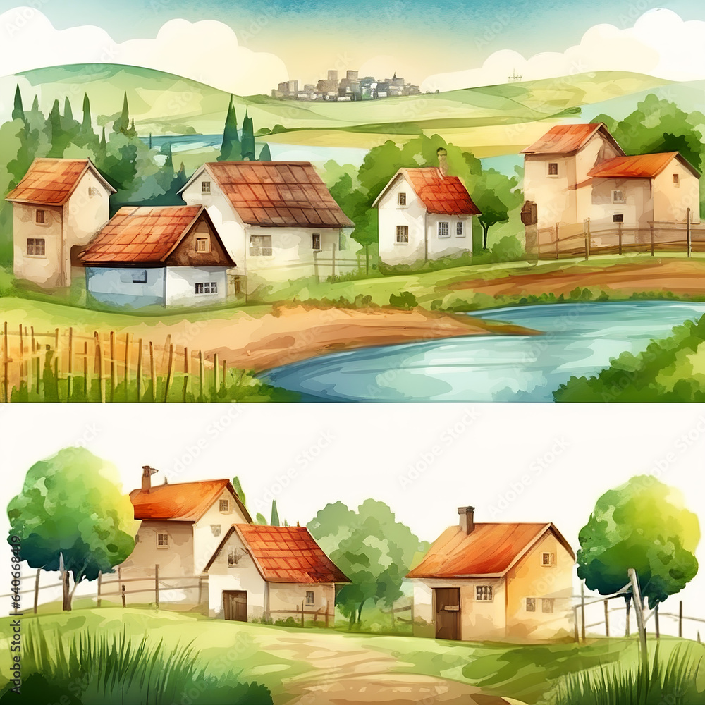 Set of peasant houses away from the city