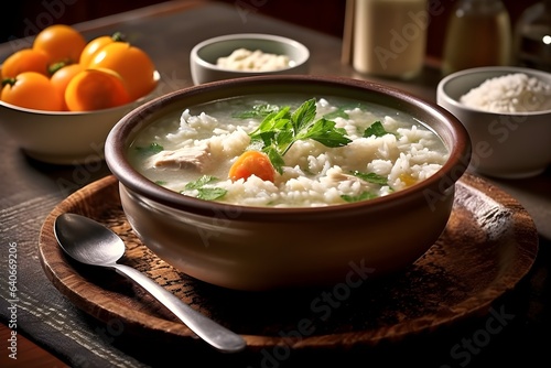 rice porridge in a pretty bowl