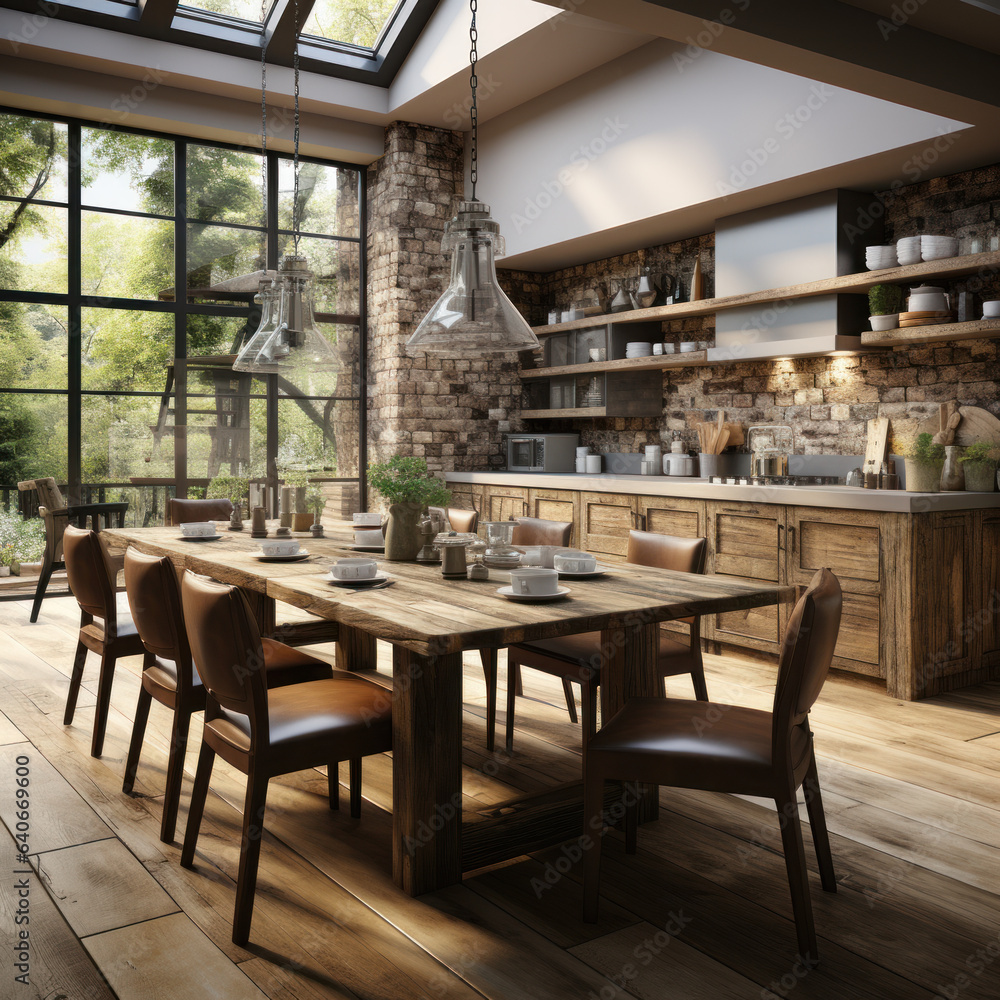  brown dramatic kitchen 3d render rustic
