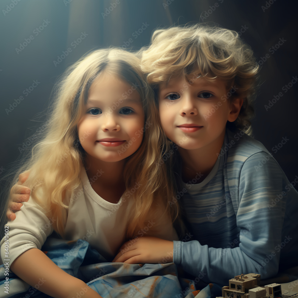 Children - boy and girl playing, developing abilities, assembling a robot Children - boy and girl playing, developing abilities, assembling a robot